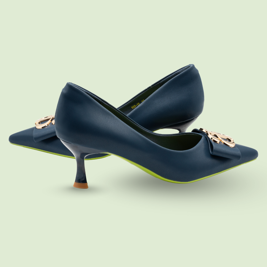 Dark blue Eco Glam Heels with 6.5 cm heel, made from vegan apple peel leather, regular/narrow fit