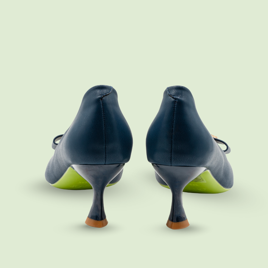 Eco Glam Heels dark blue vegan apple peel leather heels with 6.5 cm heel height and regular fit viewed from back