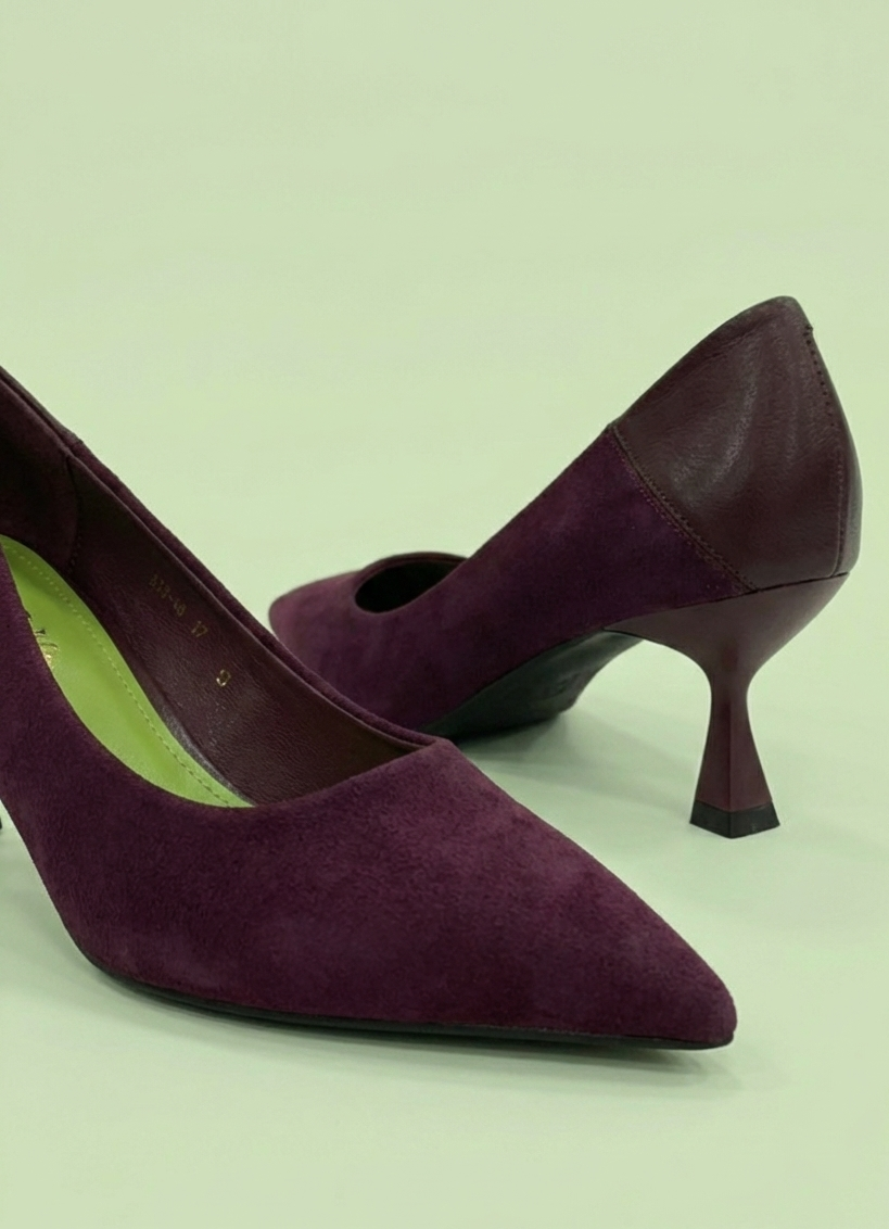 Purple Cotton Cloud Comfort vegan suede leather heels with 5cm heel height