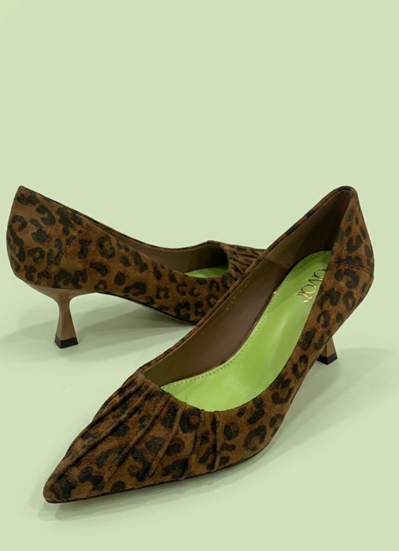Leopard print Moss Whisper Mules with 5 cm heel in vegan cotton suede leather